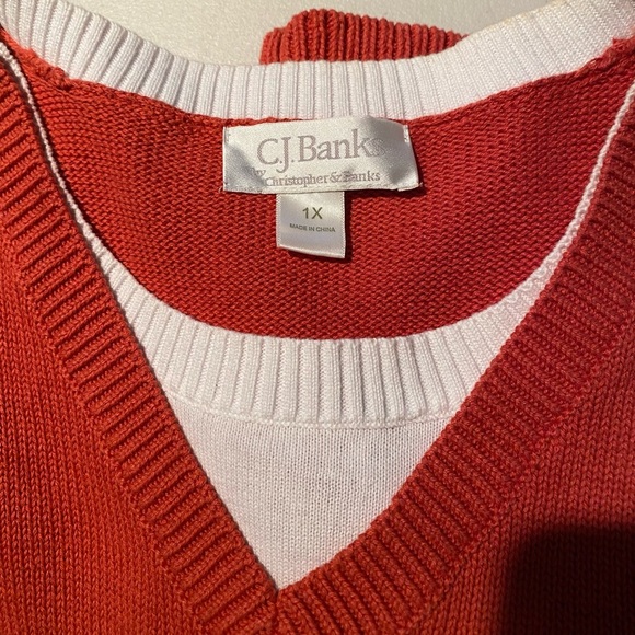 CJ Banks short sleeved pullover sweater, orange and white, 1X - Picture 11 of 13